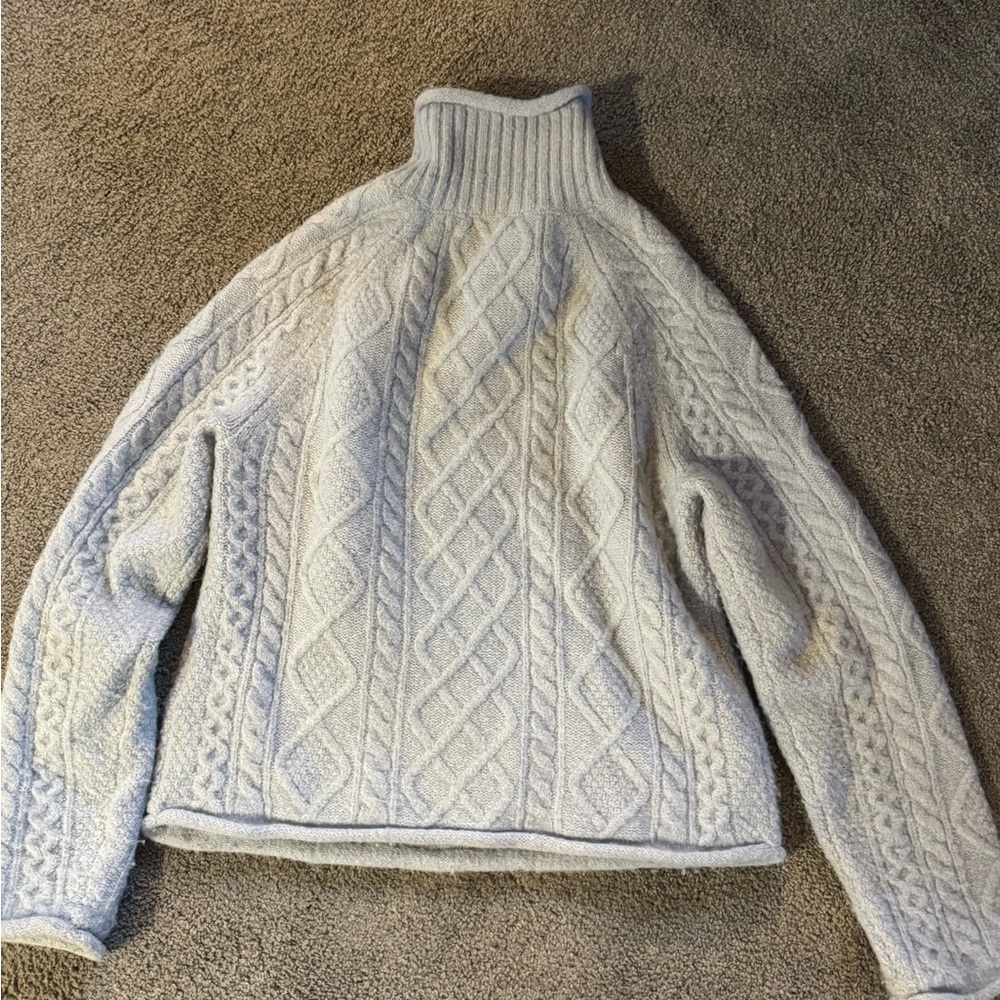 J crew cable knit roll neck sweater, blue, size S